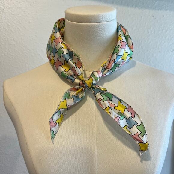 Vintage Silky Pastel Abstract Print Triangle Neck Tie Bandana - Picture 4 of 10